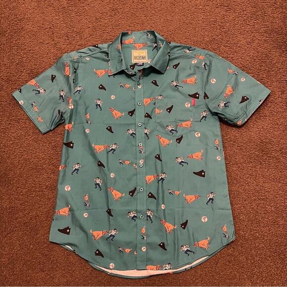 The Sandlot X RSVLTS Green Benny The Jet Beast Dog Button Up Shirt - Picture 2 of 6